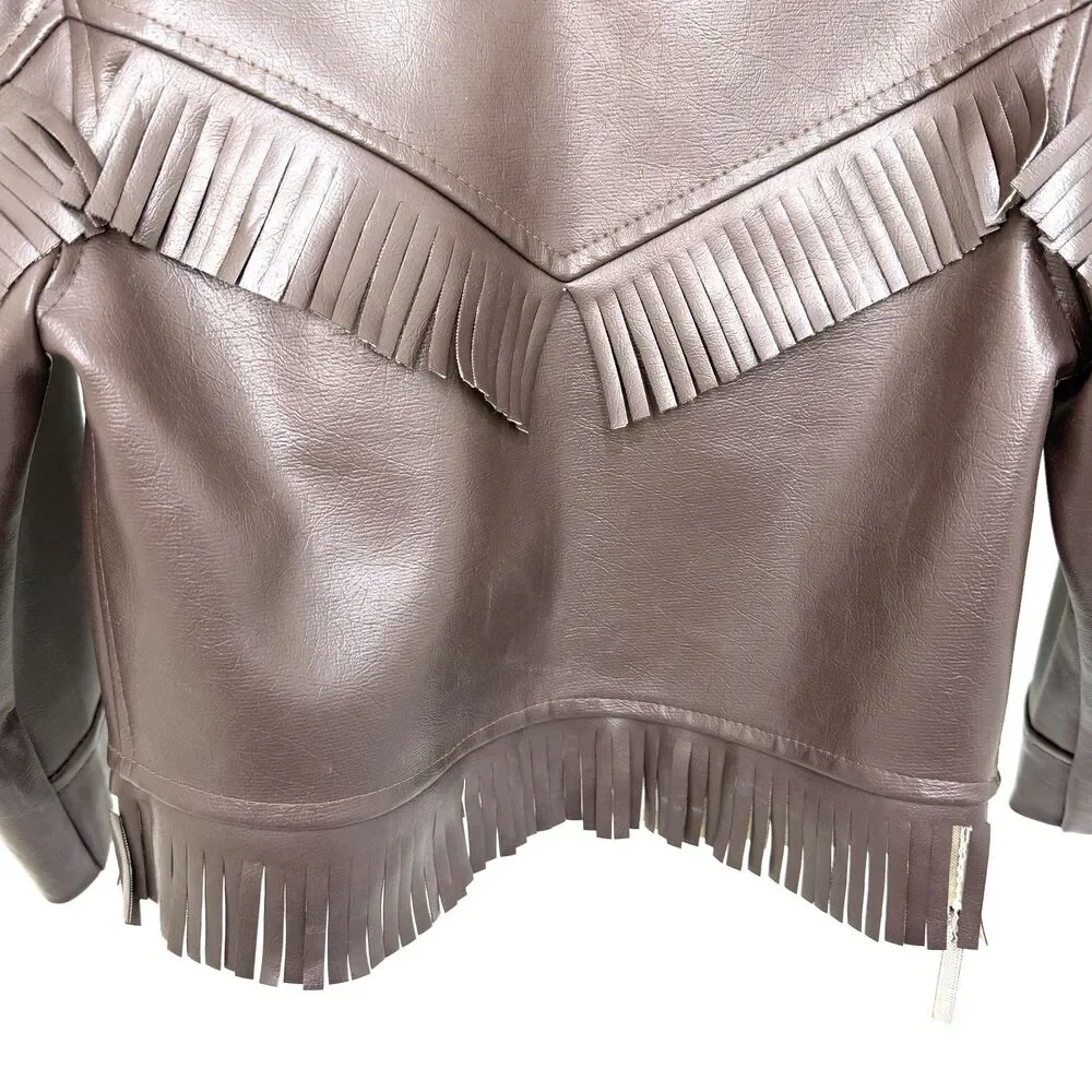 Vintage 60s 70s Thermo &Togs Kids Western Vinyl Fringe Jacket Cowhide Style